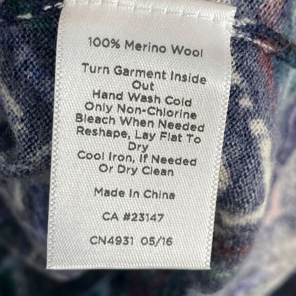 Talbots Womens Large Pure Merino Wool V Neck Sweater Chevron Navy Multicolor - Picture 5 of 10